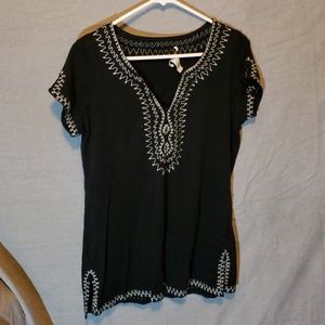 Black Tshirt Tunic with White Stitching Pattern
